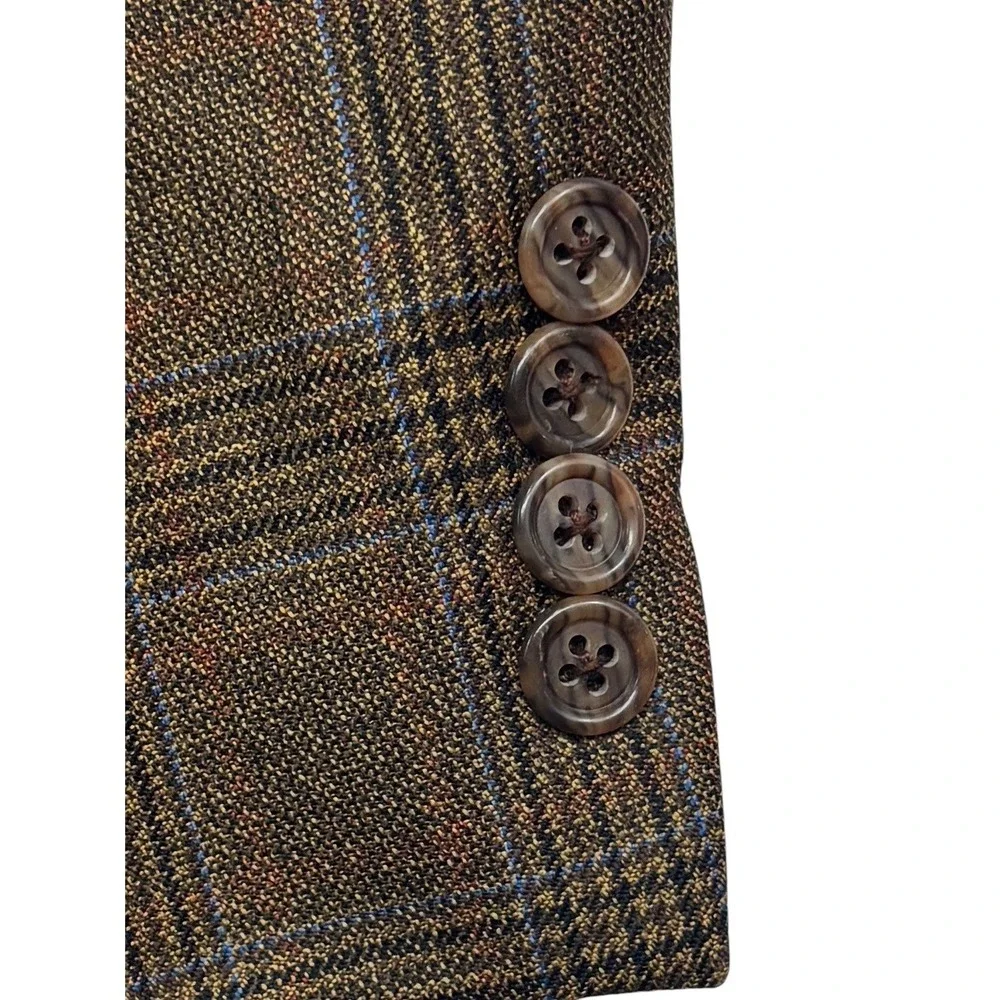 Hart Schaffner Marx 44S Brown Plaid Blazer Jacket Sport Suit Coat Wool USA